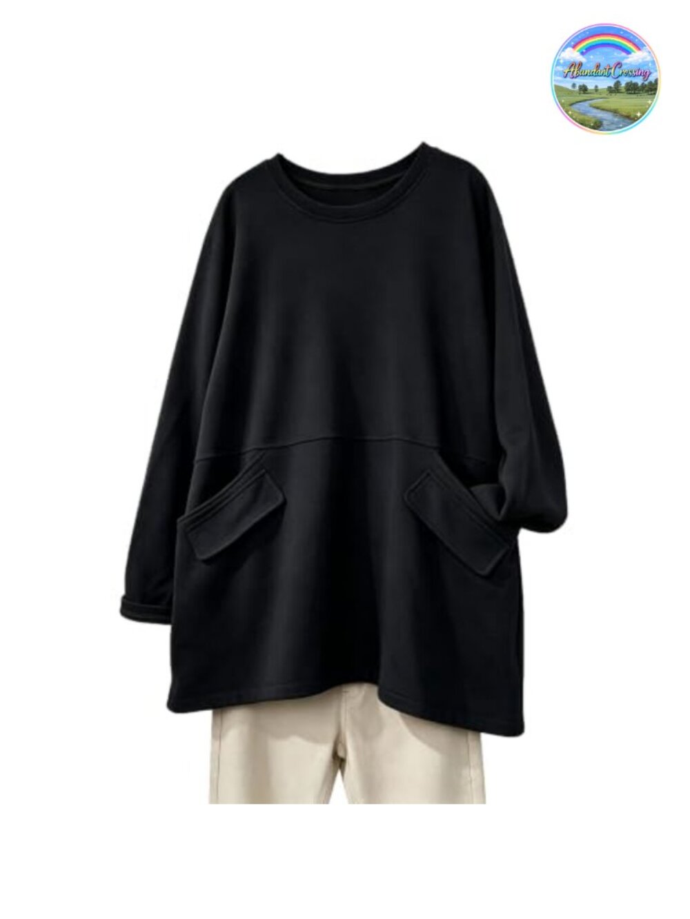Oversized Cotton Sweatshirt Crewneck Long Sleeve Pullover Tunic with Pockets